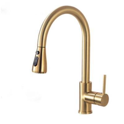 China Modern Gold Kitchen Sink Faucet Stainless Steel Pull Out Swivel Sprayer Deck Mounted Modern Mixer Tap for sale