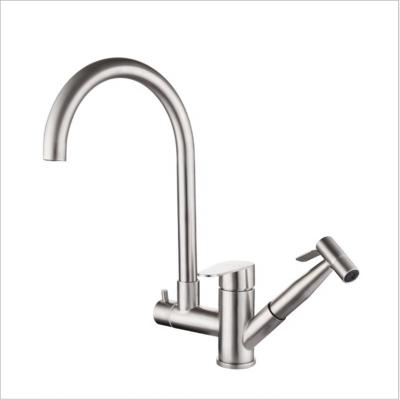 China Modern Multifunctional Kitchen Sink Faucet Brushed Stainless Steel Pull Out Swivel Sprayer Mixer Tap Water Tap for sale