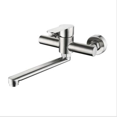 China 304 Stainless Steel Hot Water Taps Modern Wall Mounted Brushed Water Tap Kitchen Faucet Sink And Cold for sale