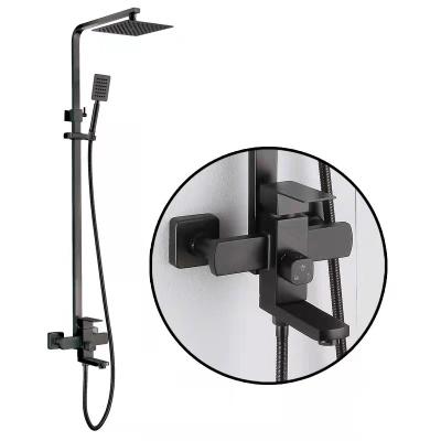 China With Sliding Bar 8 Inch Top Rainfall Shower Black Bath Shower Faucet Sets For Bath for sale