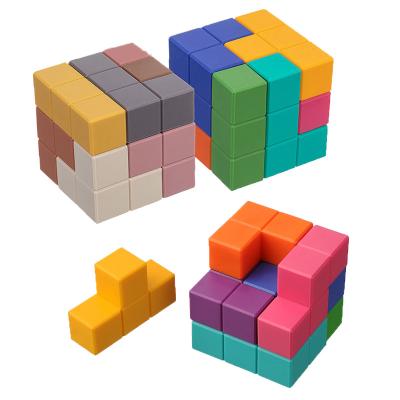 China 100% Eco-friendly Funny Educational Magic Silicone Cube Teether 7pc Stacking Toys Sorting Building Baby Teething Toys for sale