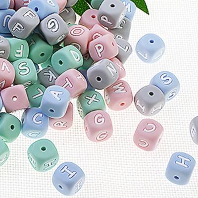 China 100%food grade silicone letter hot colorful baby Bpa free food grade silicone chewing teether beads 12mm alphabet beads for sale