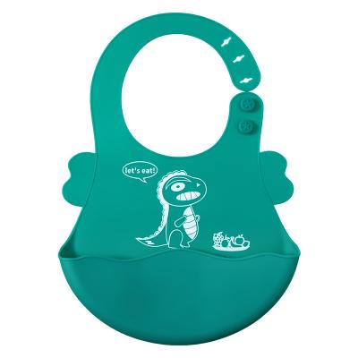 China Custom Bpa Dinosaur Baby Silicone Animal Bib Adjustable Soft Waterproof Baby Bibs Set With Food Catcher for sale