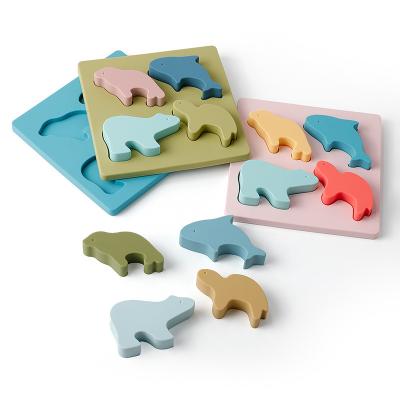 China Food Grade Silicone Wholesale Educational Toys Animal Puzzle Tray Puzzle BPA Free Silicone Matching Stacking Toys Baby Teether for sale