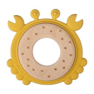 China 100% Eco-friendly Wholesale Animal Shape Bpa Free Teethers Silicone Beech Wooden Baby Teething Toy Food Grade Custom Baby Teethers for sale