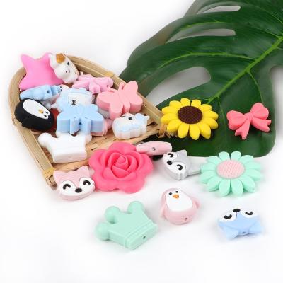 China BPA FREE Silicone Teether Beads Baby Silicone Cartoon Beads Low MOQ Baby Teether Silicone Beads for sale