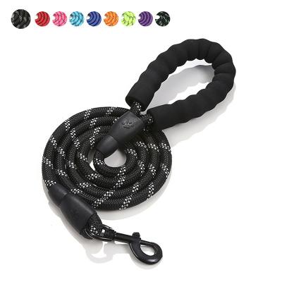 China Amazon Sustainable Hot Selling Highly Strong Reflective Round Nylon Rope Dog Leash With Comfortable Padded Handle for sale