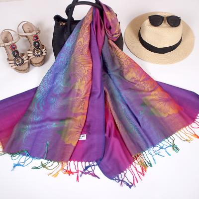 China New Fashion Rainbow Color Tassel Casual Women Designer Styles Long Scarf for sale