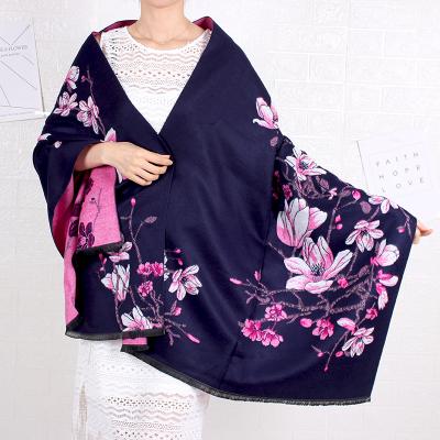 China Factory Wholesale Autumn/Winter Fashion Peonies Cashmere Scarf Women Double Side Cashmere Jacquard Cashmere Scarf Wild Double Side Thick Warm Scarf Shawls directly long for sale