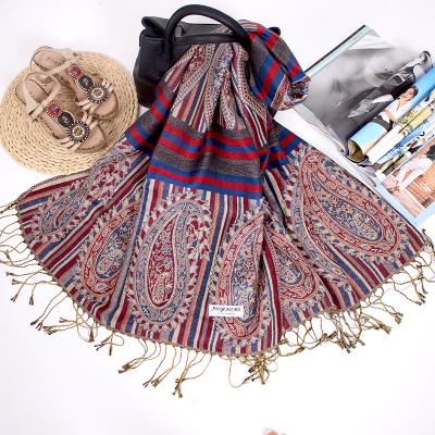 China Exquisite and Intricately Woven Shawl Pashmina Cashmere Spring Pattern Polyester Warm Luxury Scarf for sale