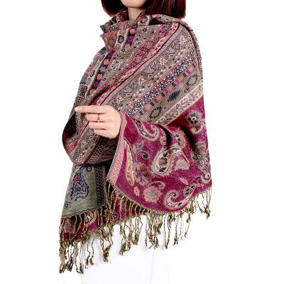 China Cashew shawl factory exquisite jacquard woven pattern cashmere pashmina shawl for sale