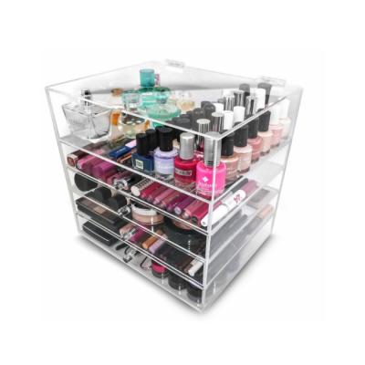 China Modern Customized Acrylic Countertop 5-Tiers Cosmetic Jewelry Storage Plastic Display Advertising Rack Case and Makeup Storage Case Organizer for sale