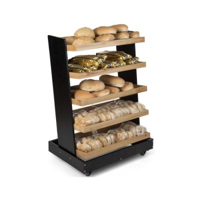 China Customized European Wooden Modern Wooden Bread Rack Bakery Display Stand Bread Retailer Store Wooden Bread Rack Food Shelf Display Rack For Sale for sale