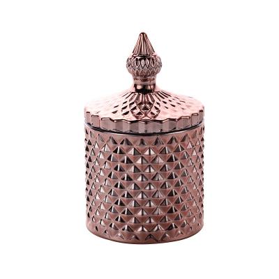 China Manufacturers Home Hot Selling Good Decoration Price Mounted Gold/Amber/Matte Black Glass Candle Jars For Candles With Lid for sale