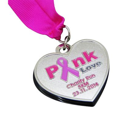 China Wholesale Cheap Customized Zinc Alloy Marathon Metal Ribbon Gold 3D Metal Medal Pink Rose Sports Medal Ribbon Award for sale