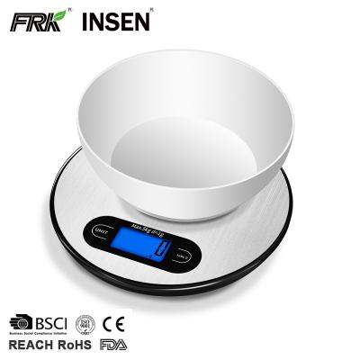 China Kitchen Scales 2021 New 304 Stainless Steel Electronic Digital Kitchen Food Scale With Plastic Bowl for sale