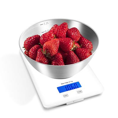 China Weight Measuring Electronic Kitchen Scale High Precision 5Kg Temper ABS Digital Glass Kitchen Scale With Bowl for sale