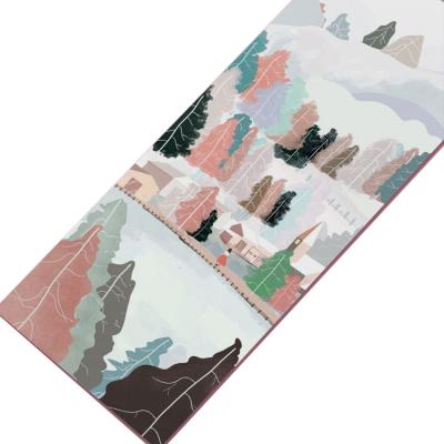 China Customized logo eco-friendly and durable long lasting printing stripe thick suede fitness travel yoga mat foldable pilates mat for sale