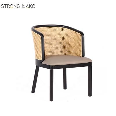 China Cooling Modern Black Natural Wood Rattan Cane Wicker Ash Wood Dining Chair for sale