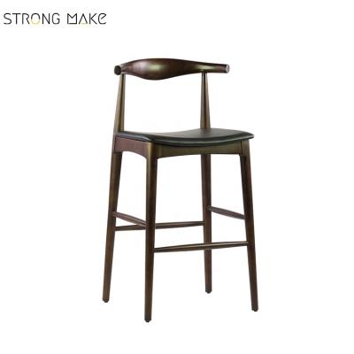 China Modern Design Waterproof Bar Furniture Wooden Barstool With Leather Solid Wood Frame Bar Chair For Sale for sale