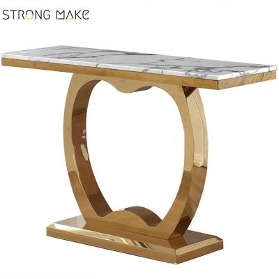 China Modern Luxury Modern Stainless Steel Glass Can Be Design Marble Gold Console Table for sale