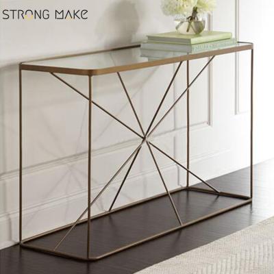 China Fashionable handmade stainless steel frame glass top console table for living room use for sale