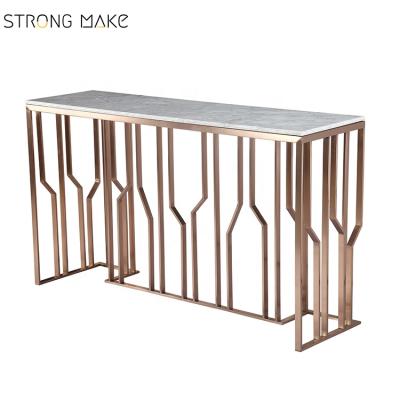 China Handmade cheap price gold leaf console table gold plating antique marble hallway for sale