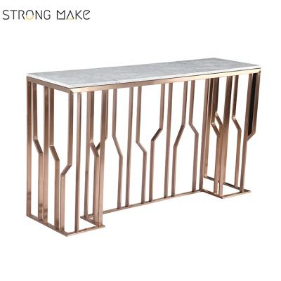 China 2020 Luxury Square Metal Marble Brass Console Table Handmade for sale