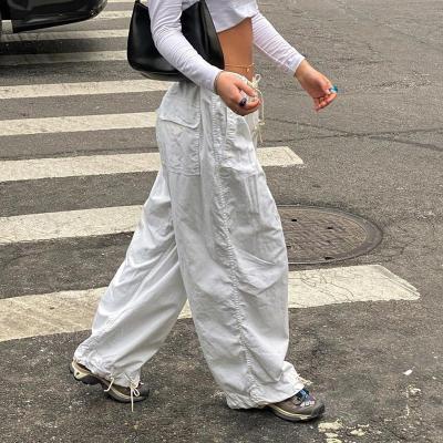 China QUICK DRY Drawstring Loose Casual Pocket Elastic Waist Cargo Pants Women Pleated Empty Wide Leg Pants for sale