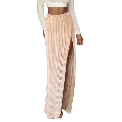 China 2022 Breathable Women High Slip Metallic Pleated Skirt Plus Size Velvet Midi Elegant Bright Skirts For Women for sale