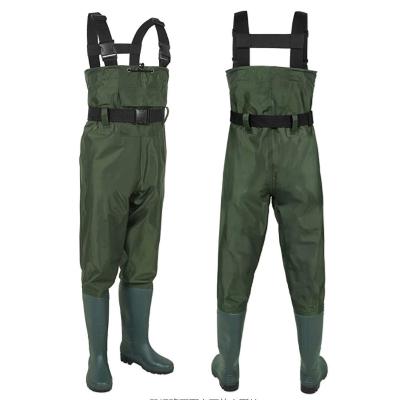 China Wholesale Waterproof Outdoor Camping Hunting PVC Wader Fishing Suit With Boot 100% Waterproof for sale