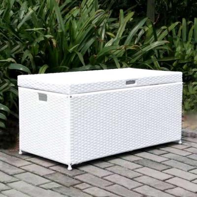 China Waterproof Plastic Wicker Basket Wicker Garden Storage Rattan Patio Storage Boxes Waterproof Rattan Deck Box for sale