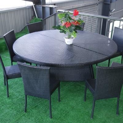 China Traditional Hot Sale Rattan Outdoor Furniture Garden 8 Chairs Round Table Dining Set for sale