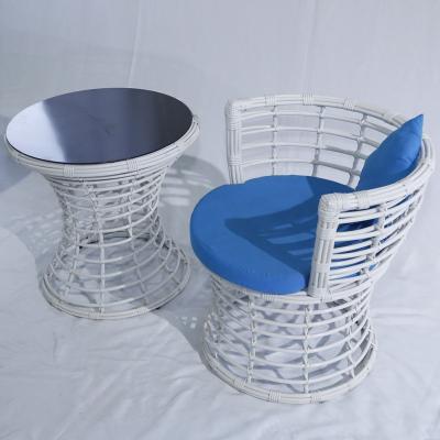 China Garden set white colored outdoor balcony table and chair rattan patio table chairs for sale