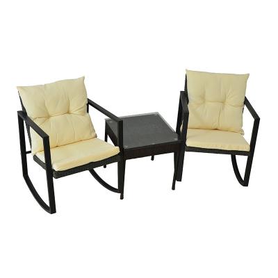 China Comfortable Balcony Furniture Set Rattan Rocking Chairs With Wicker Table Garden Chairs for sale