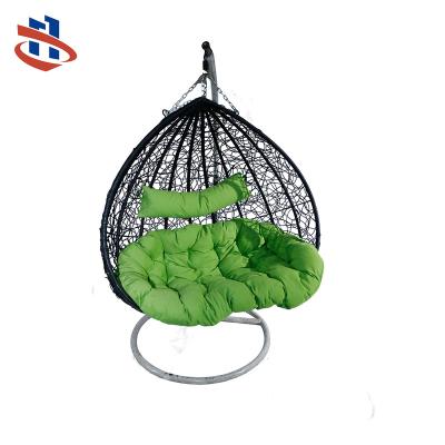 China Beautiful modern outdoor hanging chair pe rattan wicker double seat swing egg chair furniture for sale