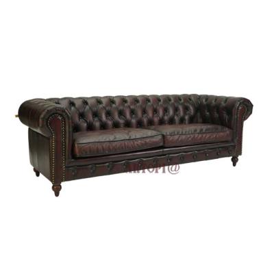 China Slipcovered Design Antique Brown Leather Vintage Home Chesterfield Sofa Set Furniture Living Room Sofas for sale