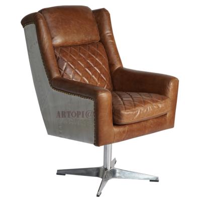 China Retro Swivel Study Executive Chair Leather Sofa Chair Computer Office Chair With Stool Without Wheels for sale