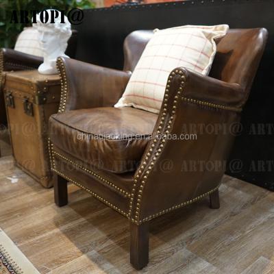 China European Antique Style Leather Slipcovered Living Room Furniture Leather Single Reception Room Double Armchair for sale