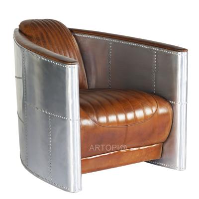 China European Retro Style Living Room Furniture Aluminum Piece Leather Cover Luxury High End Luxury Custom Armchair for sale