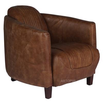 China Retro Genuine Leather Sofa Chair Vintage Chair Leisure Chair Living Room Furniture Wholesale for sale