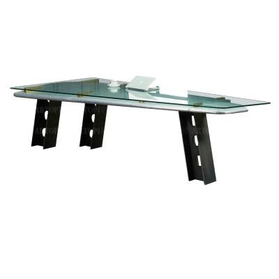 China Aluminum Industrial Vintage Company Furniture Aluminum Top Glass Table for sale