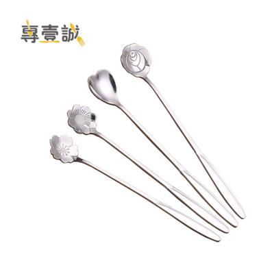 China New Design Sustainable Flower Shape Stainless Steel Long Spoon for sale