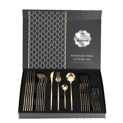 China 2020 Sustainable Hot Sale Wedding Eco Friendly Cutlery Set Gold Stainless Steel 24 Piece Cutlery Set With Box for sale