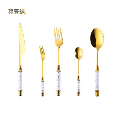 China Viable High Quality Nordic Cutlery Handle Stainless Steel Gold Silverware Ceramic Flatware Set for sale