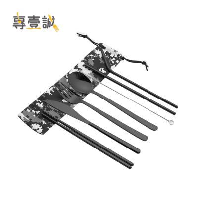 China Sustainable Stainless Steel Cutlery Spoon Fork Straw Chopsticks Travel Portable Cutlery Set For School for sale