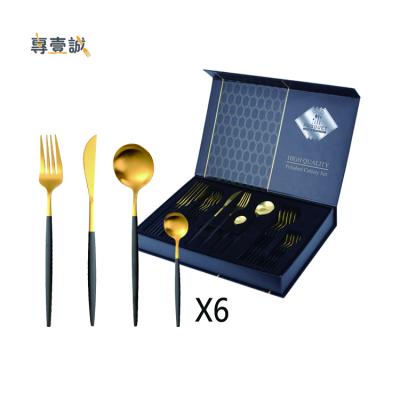 China Viable Matte Polish Flatware Set Gold Matte Cutlery Set 24pcs Stainless Steel With Gift Box for sale