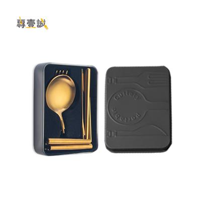 China Viable Gold Matte Cutlery Pocket-Sized Portable Foldable Detachable Cutlery Set with Tin Case for sale