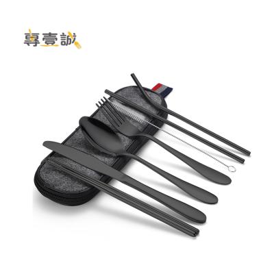 China Sustainable Camping Outdoor Stainless Steel Travel Cutlery Set With Knife Fork Spoon And Metal Straws for sale