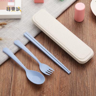 China Straw Spoon Fork Chopsticks Portable Eco Friendly Biodegradable Travel Wheat Plastic Cutlery for sale